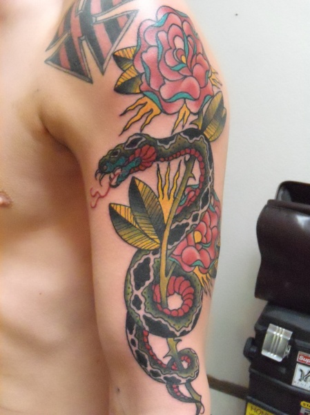Snake And Roses Tattoo